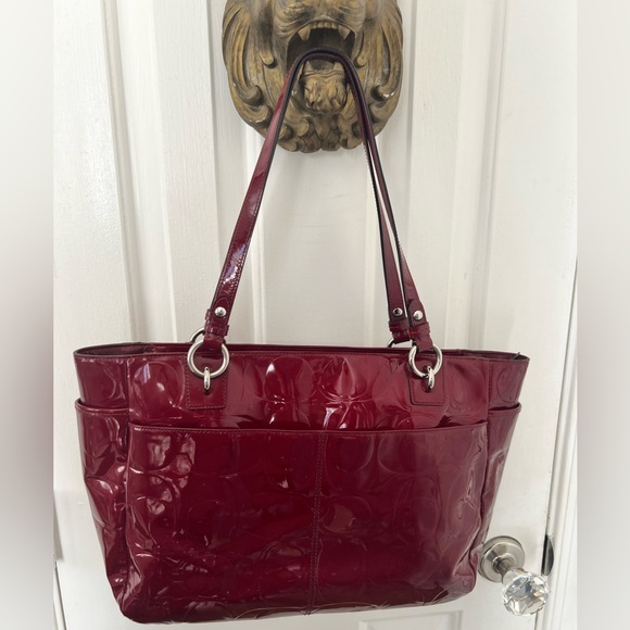 Coach Gallery Embossed Garnet Patent Leather Tote - Picture 9 of 14